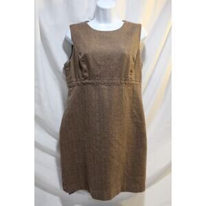 Vtg Ralph Lauren Women's 10 Tan 100% Wool Herringbone Sheath Dress Union Made